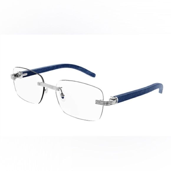 Cartier Rimless Glasses with Blue Wood & Diamond Cuts - Picture 2 of 2